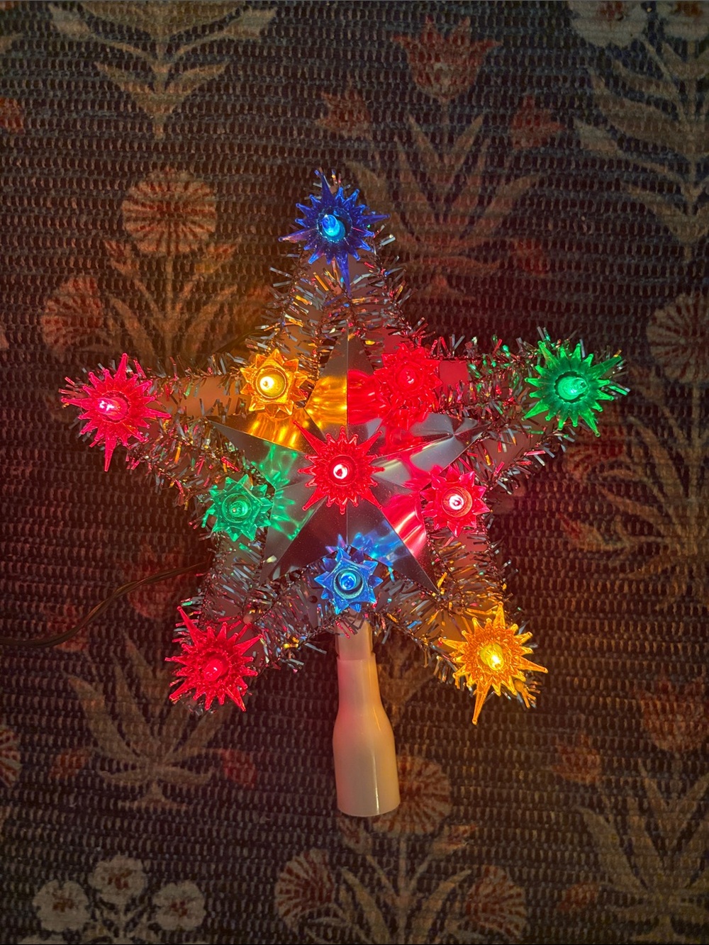Christmas Tinsel Star Tree Topper Lighted Indoor Multicolor Bulbs Vtg WORKS Vtg